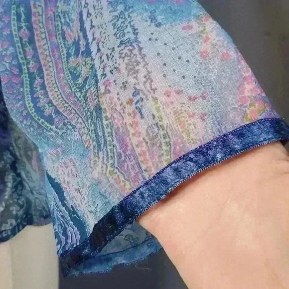 Vintage Y2K Nancy-K Sheer Blue Paisley Boho Bell Sleeve Blouse sz M - Picture 6 of 9